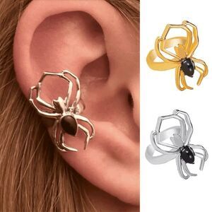 Gothic Halloween Spider Diamond White Gold Plated Ear Cuff